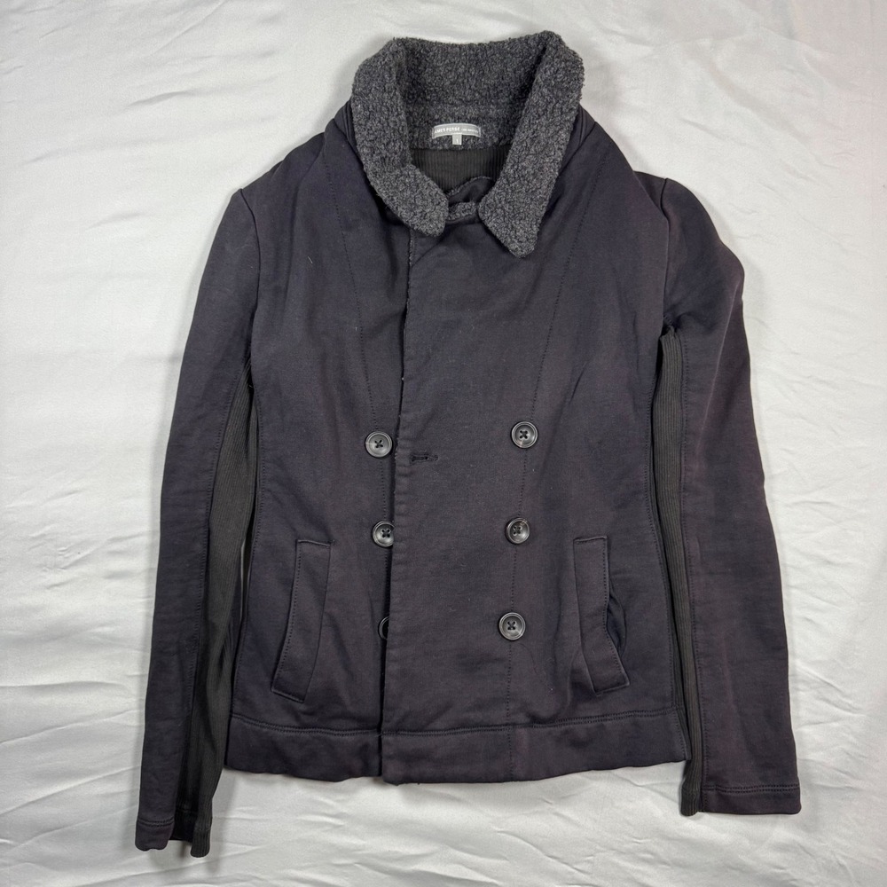VTG James Perse French Terry Hoodie Black Double Breasted Sherpa Collar Sz 1